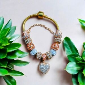 Triple Platinum Plated Gold Finished Diamond Crush Charm Bracelet